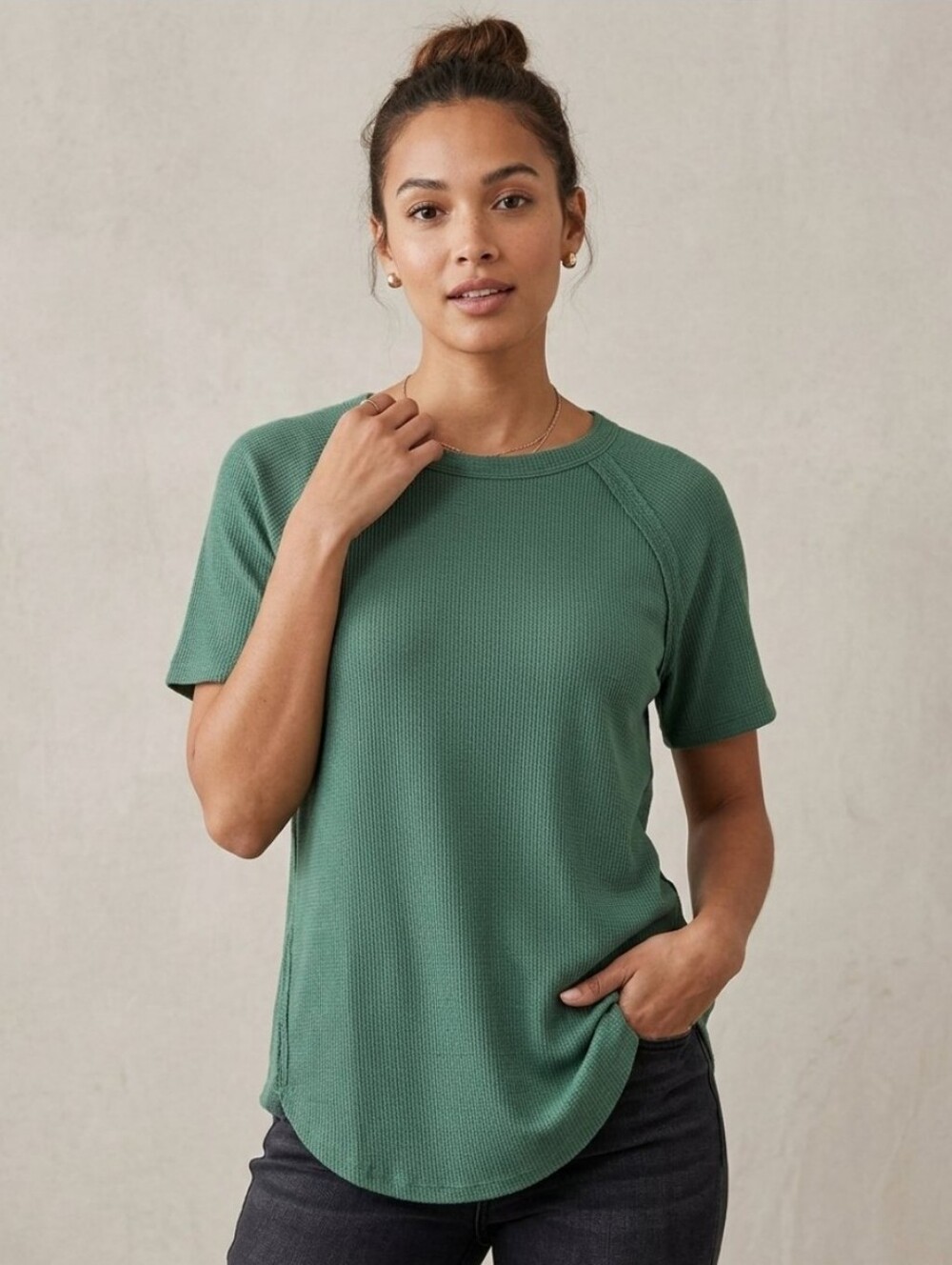 1 Zanana Lightweight, Waffle, Short-Sleeved Shirt-L